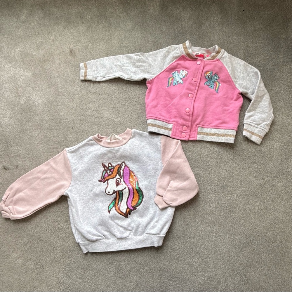 H&M Toddler Girl Unicorn Sweatshirt & Varsity Jacket Set | Size 3Tβ4T - Picture 3 of 10